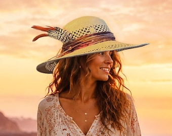 Savannah Boho Hat, casual sun hat,  large brim straw hat, womens straw hat