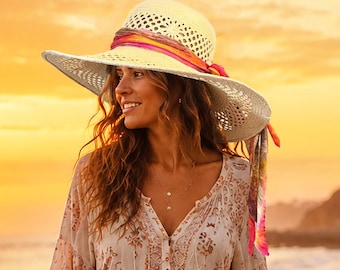 Savannah Boho Hat, casual sun hat,  large brim straw hat, womens straw hat