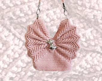 Bow Handbag, handmade crochet purse, pink color, women's vintage style bag
