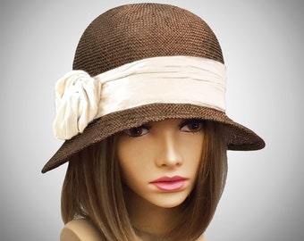 Margo, parasisal straw, vintage style cloche millinery hat, women straw hat