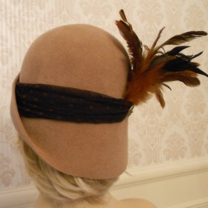 Ashley, Fur Felt Cloche, millinery hat, Downton Abbey era, camel color image 3