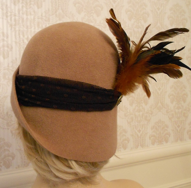 Ashley, Fur Felt Cloche, millinery hat, Downton Abbey era, camel color image 3