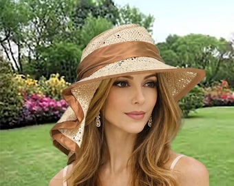 Clochehoed Kentucky derby: natuurlijk sisalrietje, zijden afwerking