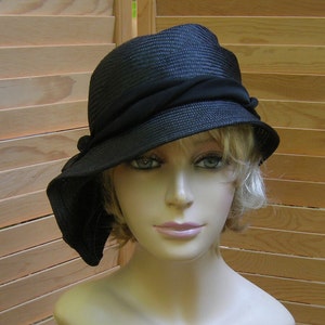 Sophia, straw millinery hat, womens hand made cloche, black straw hat image 3