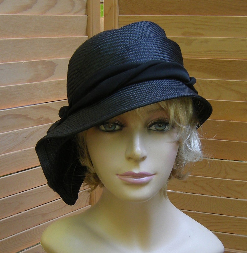 Sophia, straw millinery hat, womens hand made cloche, black straw hat image 3