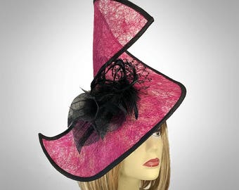 30% OFF SALE...Kentucky Derby Chapeau, "Wanda" Cobweb Sinamay cocktail  millinery fascinator, Black and  Fuchsia