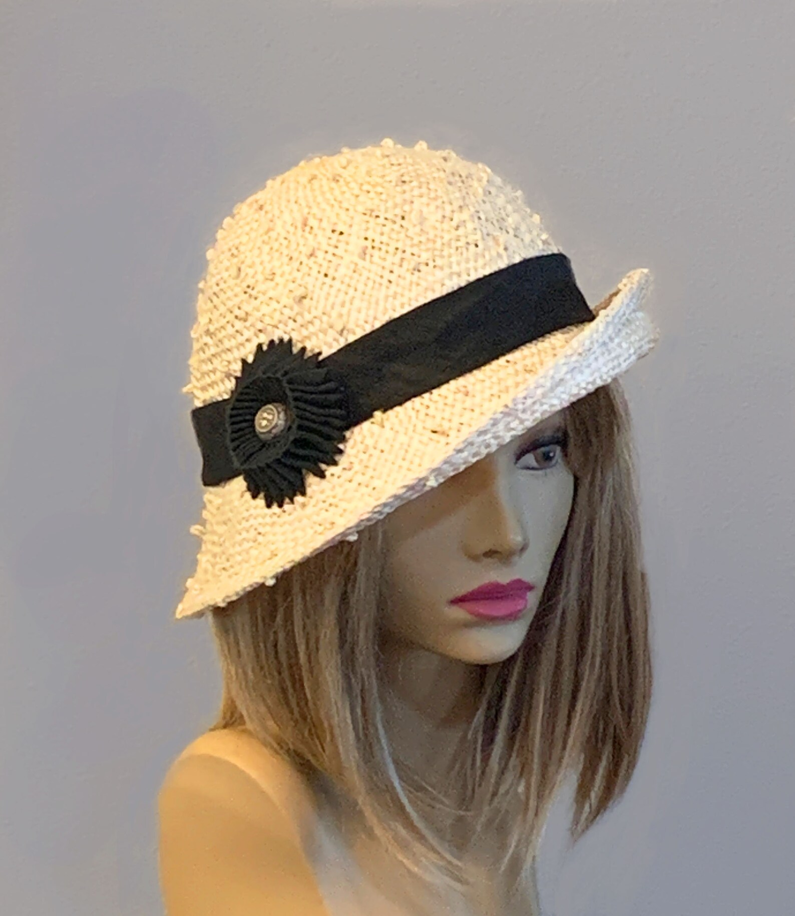 Libby Women Straw Hat With Black Silk Dupioni Trim Downton Etsy