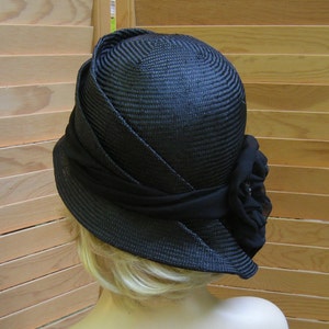 Sophia, straw millinery hat, womens hand made cloche, black straw hat image 2