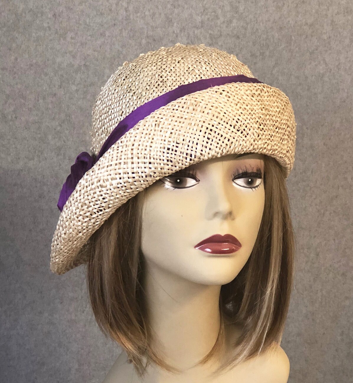 Ann Women Straw Hat With Purple Silk Dupioni Trim Downton - Etsy India