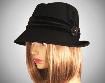 Gayle,  Fur Felt Fedora womens millinery hat,  color black