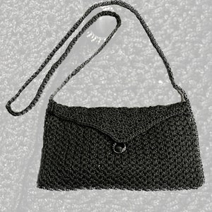 Black Clutch Handbag, handmade crochet purse, black color, shoulder strap purse, women's tote bag image 1