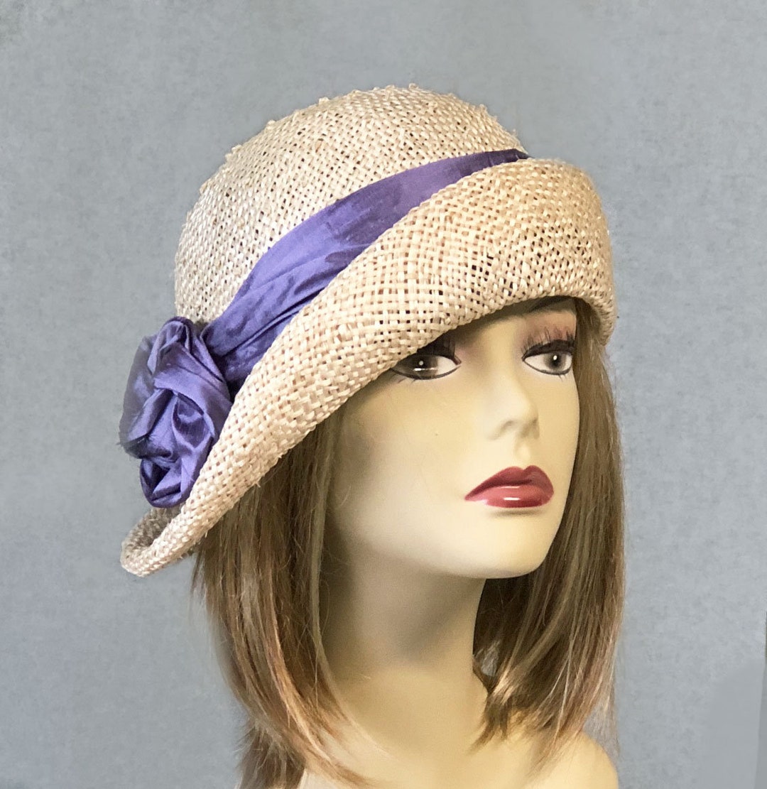 Ann Women Straw Hat With Iris Silk Dupioni Trim Downton - Etsy