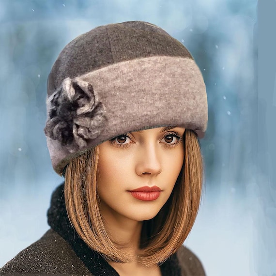 Cashmere Cloche Hat Handmade Felt Flower, Assorted Colors  display picture 3
