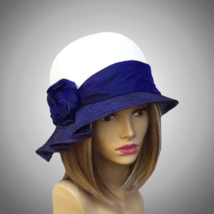 Fiona, beautiful two tone straw hat from the Downton Abbey era, silk dupioni embellishment