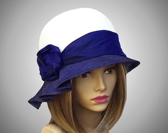 Fiona, precioso sombrero de paja de dos tonos de la época de Downton Abbey, adorno de dupioni de seda