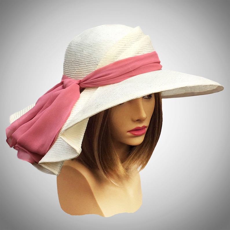 Kentucky Derby hat, Sonya, beautiful straw hat with draped pleating on the side, women, cream with silk sash image 1