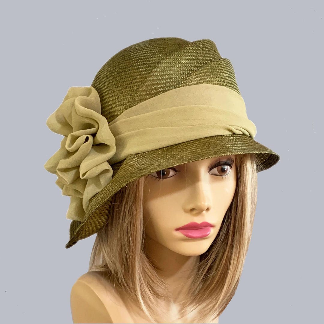 Olive Green Kentucky Derby Hat: Handmade Parasisal Straw Millinery