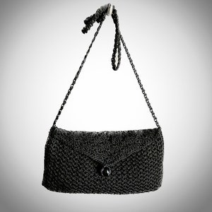 Black Clutch Handbag, handmade crochet purse, black color, shoulder strap purse, women's tote bag image 3