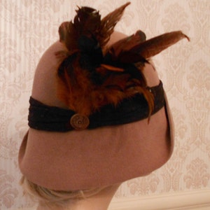 Ashley, Fur Felt Cloche, millinery hat, Downton Abbey era, camel color image 2