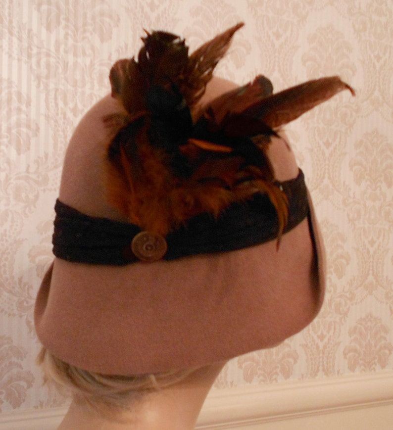 Ashley, Fur Felt Cloche, millinery hat, Downton Abbey era, camel color image 2