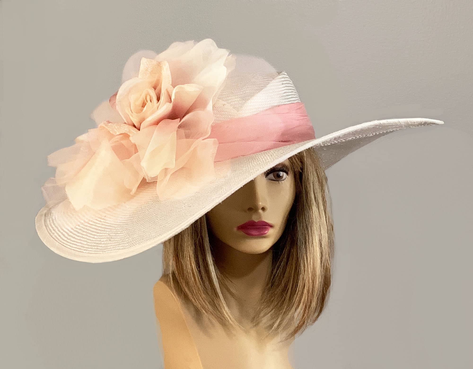 Kentucky Derby hat, Heather, beautiful straw hat with dip on the side