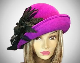 Fiona  Cloche, Fur Felt Hat, Downton Abbey millinery hat, color is Ultraviolet