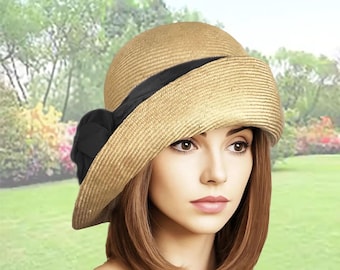 Kentucky Derby Cloche Hat: Parasisal Straw Flapper Style, Gabby