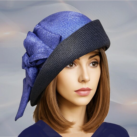 Vintage Blue Cloche Hat 100% Polypropylene | Made in Taiwan | Coastal Grandma Blue Sinamay Cloche Hat: Handmade Derby Wedding Headwear - Etsy main image 3