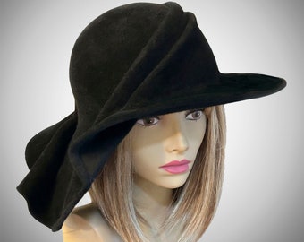 Sonya, Lovely Fur Felt Hat, truly one-of-a-kind, color black