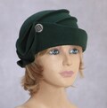 Audrey, Velour Felt Cloche with draped pleated swirls, Hunter colored millinery hat