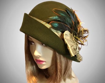 Ashley, Fur Felt Cloche, Side Drape Millinery Hat With Silk