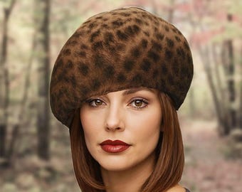 Filz-Barett mit Leopardenmuster, Hutmacherhut ""Cheri"""
