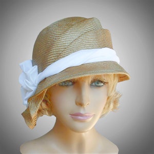 Sophia, beautiful parasisal straw hat, womens millinery hat in natural straw color