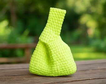 Crochet Knot Bag: Handmade Lime Green Cotton Purse, "Kyoto"