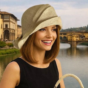 Hand-Draped Parasisal Straw Cloche Hat - Side Drape Millinery, "Ava"