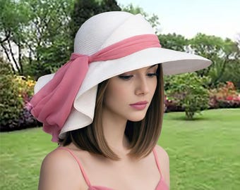 Kentucky Derby-hatt: Krämfärgad stråhatt med sidenband, "Sonya"