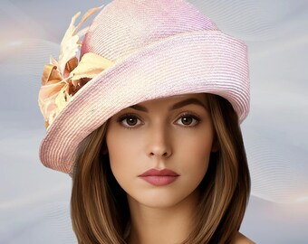 Handmade Pale Pink Cloche Hat: 1920s Flapper Style, Silk & Feather Millinery