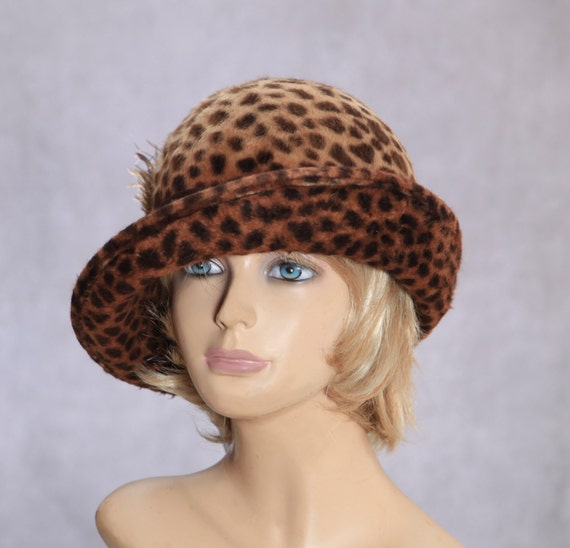 Leopard Printed Velour Fur Felt Cloche Millinery Hat  display picture 3