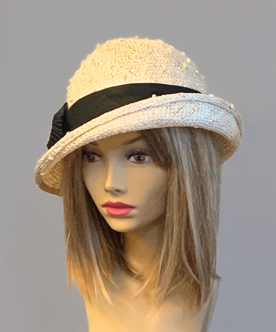 Libby Women Straw Hat With Black Silk Dupioni Trim Downton Etsy
