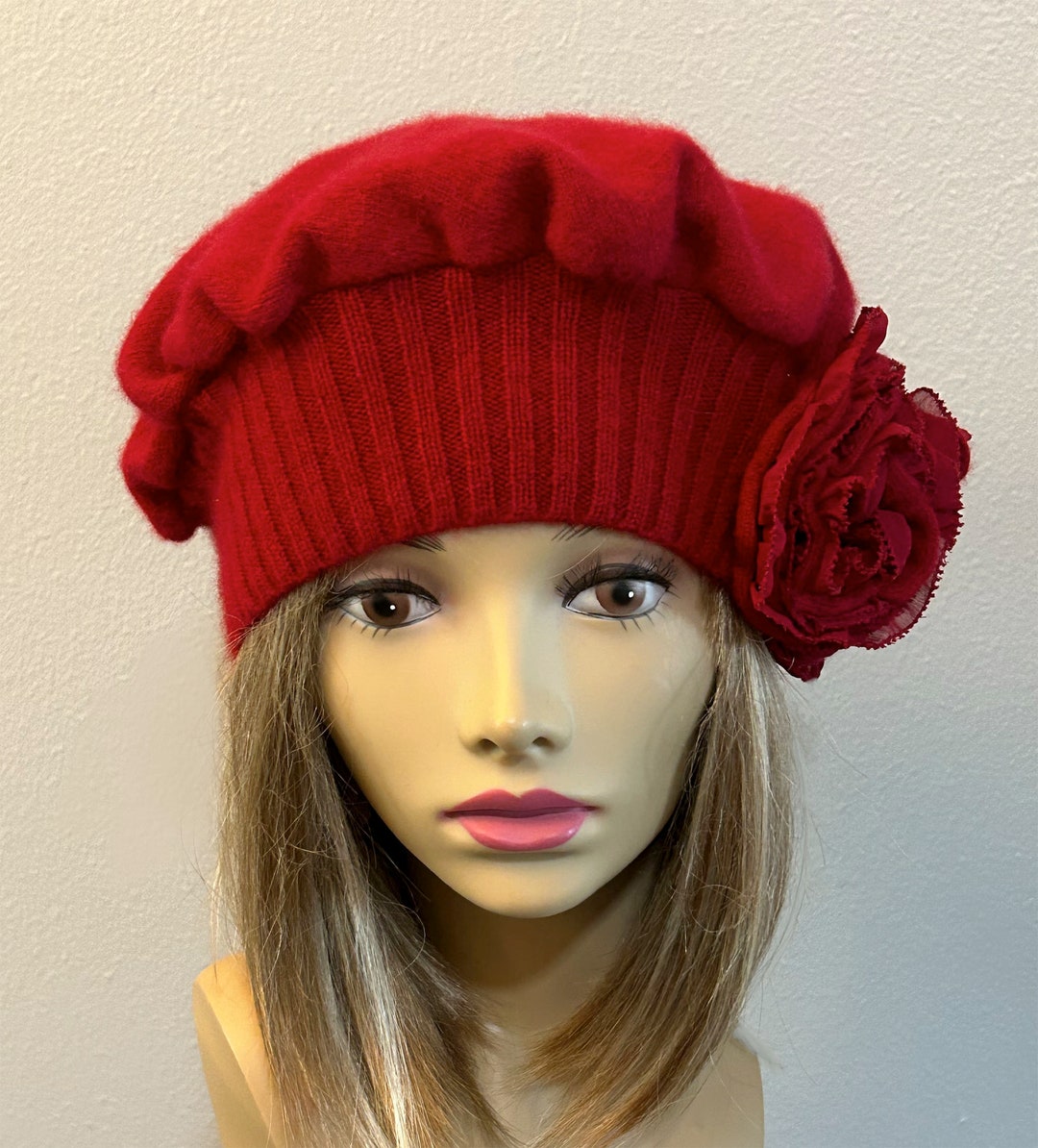 Chloe 100 Pure Cashmere Beret Cashmere Hat Color Red Etsy