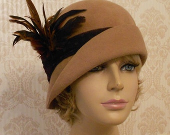 Ashley, Fur Felt Cloche, millinery hat, Downton Abbey era, camel color