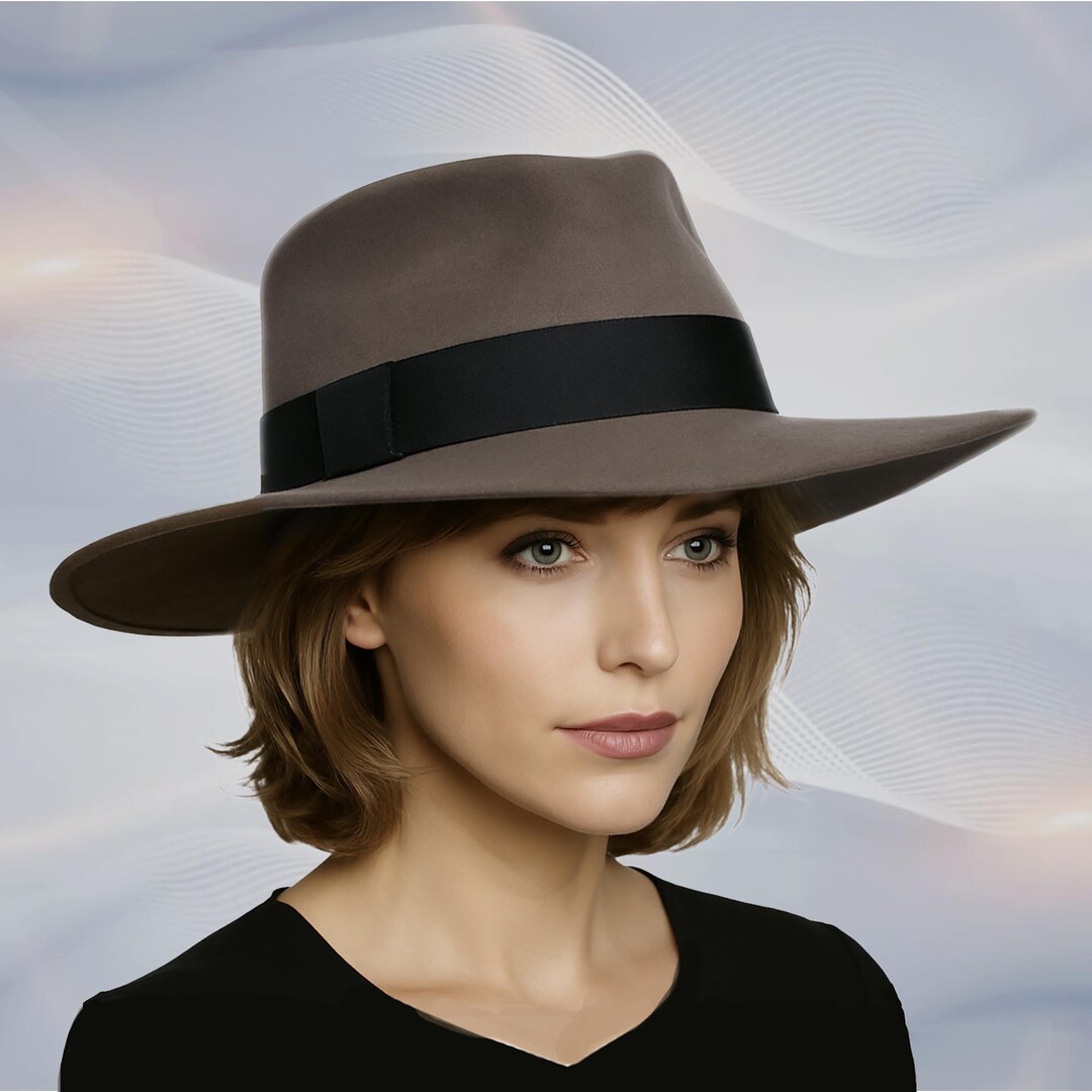 Velour Felt Wide Brim Fedora Womens Millinery Hat, Color Taupe, 
