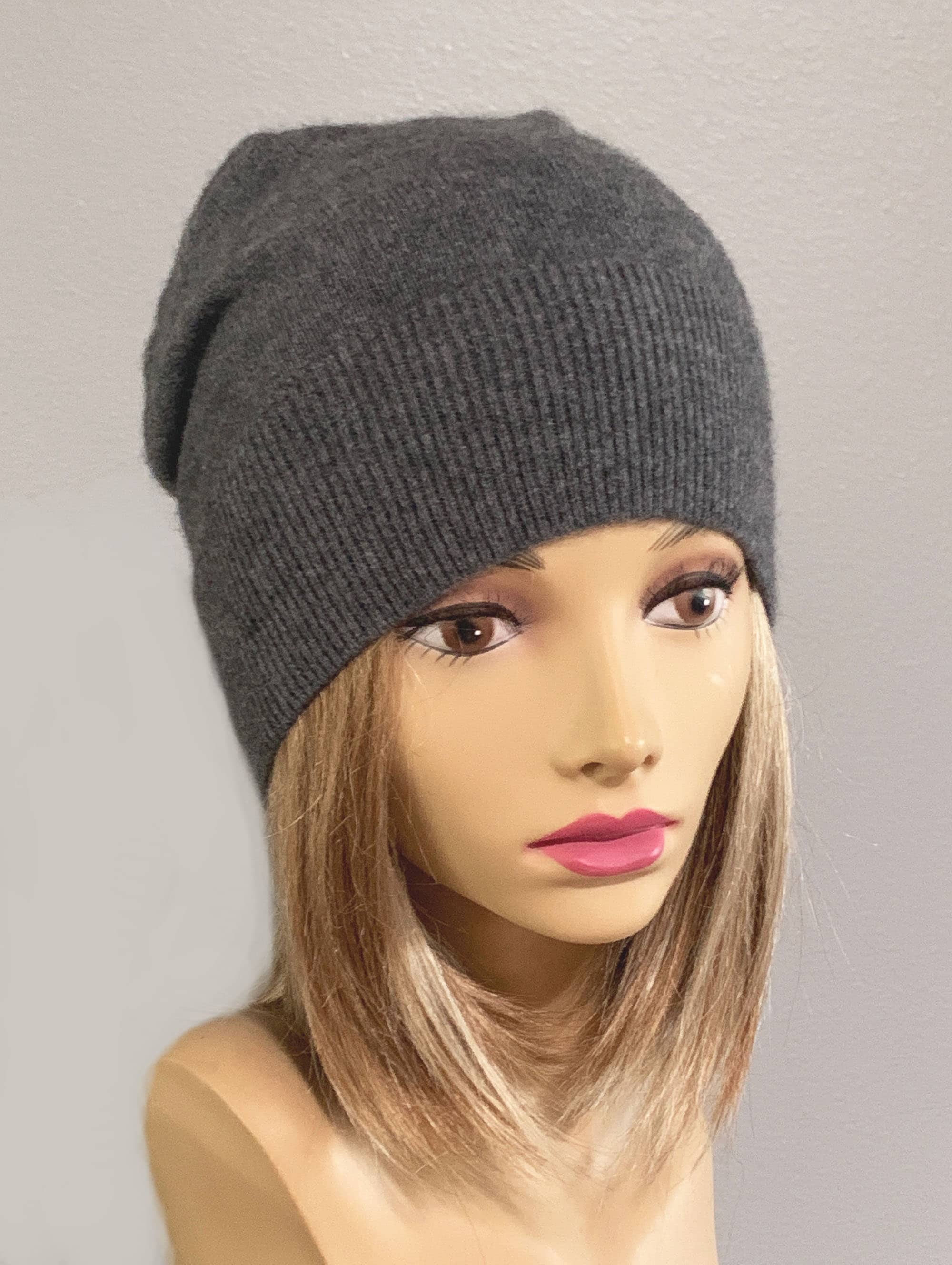 Upcycled 100% Cashmere Slouchy Beanie, Handmade Sweater Hat  display picture 2