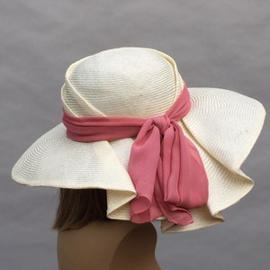 Kentucky Derby hat, Sonya, beautiful straw hat with draped pleating on the side, women, cream with silk sash image 2