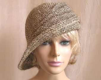Ava, seagrass side drape millinery hat, womens straw cloche hat