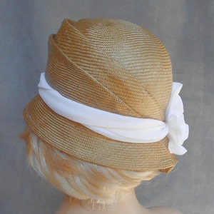 Sophia, beautiful parasisal straw hat, womens millinery hat in natural straw color image 4