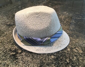 Gatsby, men's straw Trilby hat, Kentucky Derby hat, men's hat for the races, Boho Hat, silk Tie embellishment