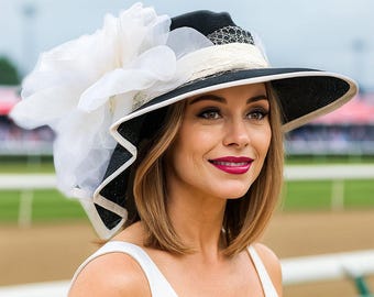 Handmade Kentucky Derby Hat: Straw Brim, Silk Georgette Pleating, "Sonya"
