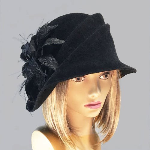 Sophia Velour Felt Cloche Millinery Hat With Side Draped | Etsy