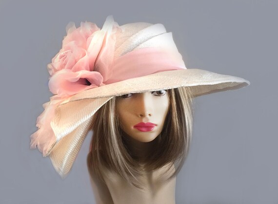 Pink Kentucky Derby Hat sonya Beautiful Straw | Etsy